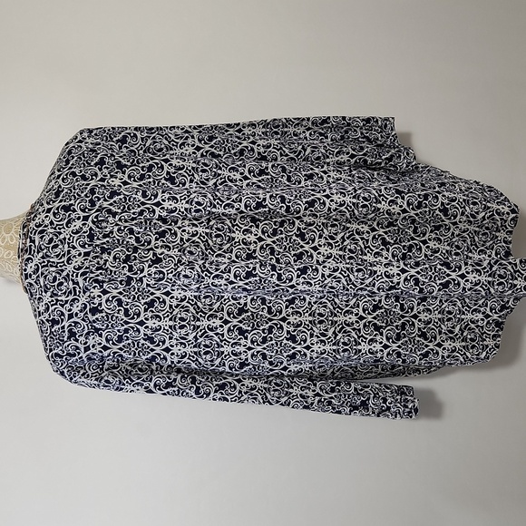 Great Northwest Womens Size XL Blue Pin Tuck Lace Accent Button Down Peasant Top - Picture 10 of 14